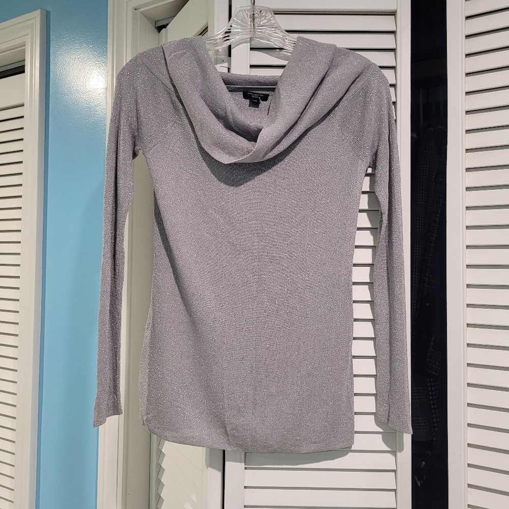 Ann Taylor Metallic Silver Cowl Neck Sweater